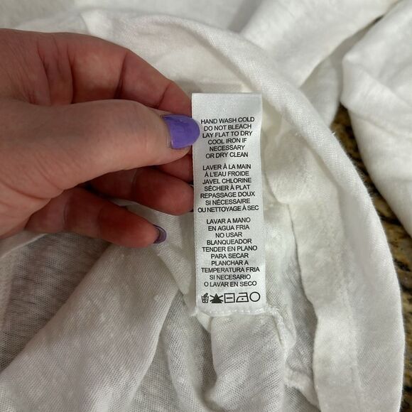 Frame White Linen Shirred Long Sleeve Ruched Front T-Shirt Size M - Picture 7 of 10